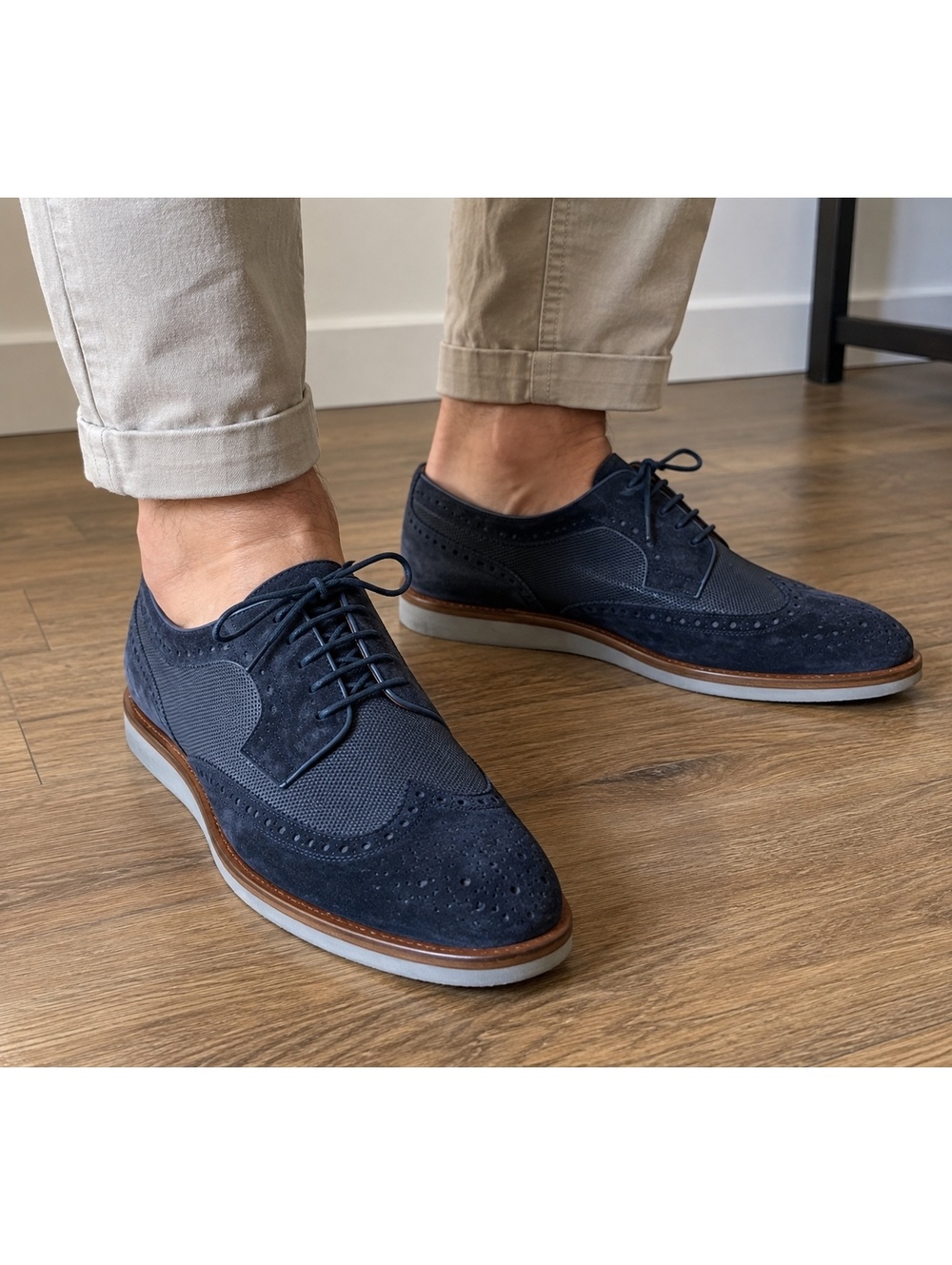 Divarese Men’s Blue Suede Wingtip Oxford Brogue Shoes Size EU 41/US 8 New